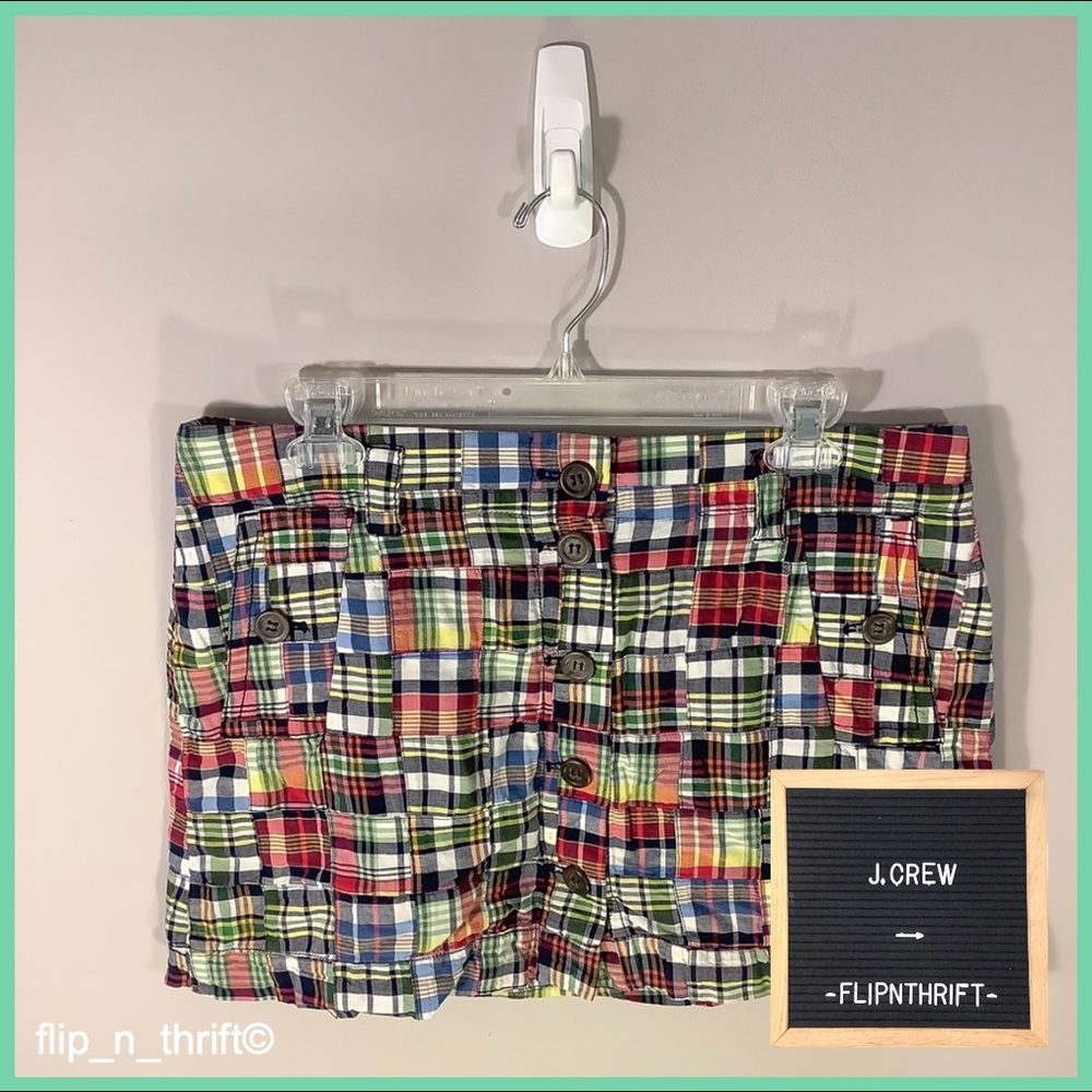 ⛵️J. CREW Madras Button Mini Skirt